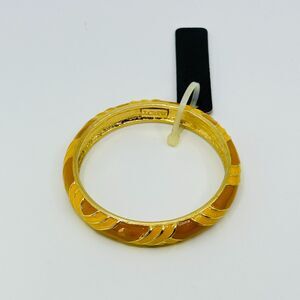 J. Crew Bangle Bracelet Orange Brown Enamel Criss Cross .5" Wide Gold Tone